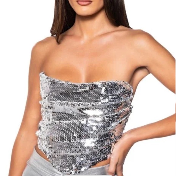 Silver Sequin Corset Top - Picture 1 of 7
